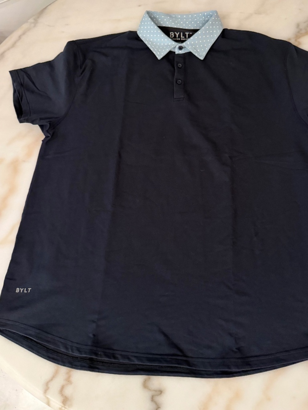 Bylt / XXL / Solid Navy with Light Blue Polka dot collar Lux Polo